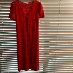Red/Orange linen, midi dress